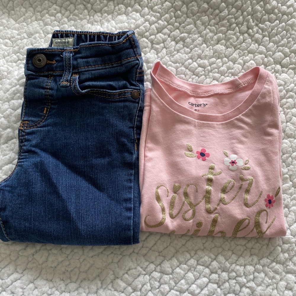 Cater’s long sleeve shirt and Oshkosh B’gosh super skinny jean set.